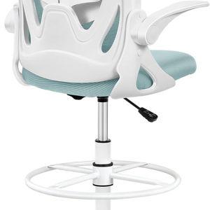 Primy Drafting Chair Tall Office Chair with Flip-up Armrests Executive Ergonomic Computer Standing Desk Chair with Lumbar Support and Adjustable Footrest Ring（Light Blue）