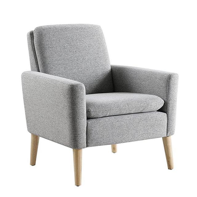 Lohoms Mid-Century Modern Accent Chair Fabric Upholstered Comfy Reading Arm Chair for Bedroom, Living Room Stuffed Seat Single Sofa Chair with Wood Legs - Grey