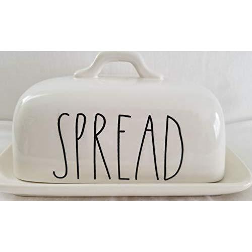 Rae Dunn SPREAD LL Covered Butter Dish White Ceramic