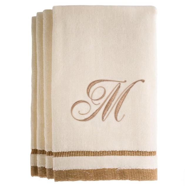 Monogrammed Gifts, Fingertip Towels, 11 x 18 Inches - Set of 4- Decorative Golden Brown Embroidered Towel - Extra Absorbent 100% Cotton- Personalized Gift- for Bathroom/Kitchen- Initial M (Ivory)