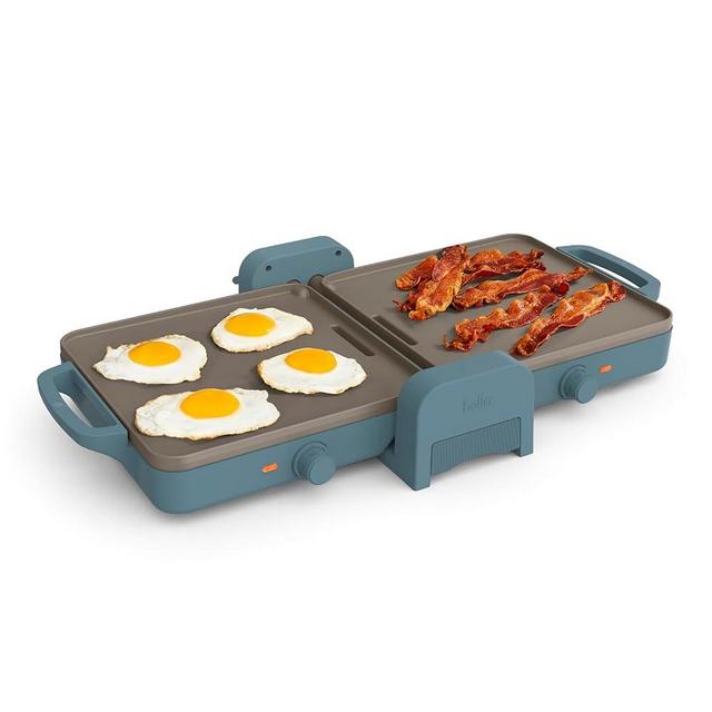 bella 10"x 20" Ceramic Fold-n-Store Dual Temp Griddle, Fits-anywhere Kitchenware, EverGood Ceramic Nonstick Coating, 2 Temperature Zones up to 400°F​, Dishwasher Safe Drip Tray, 1500 Watt, Surf