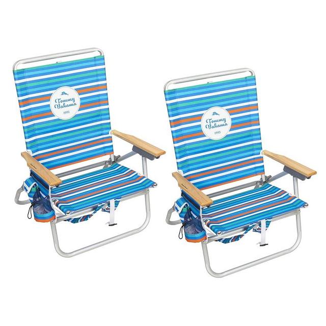 Tommy Bahama 2-Pack 4-Position Easy in-Easy Out Folding Backpack Beach Chair, Logo Stripe