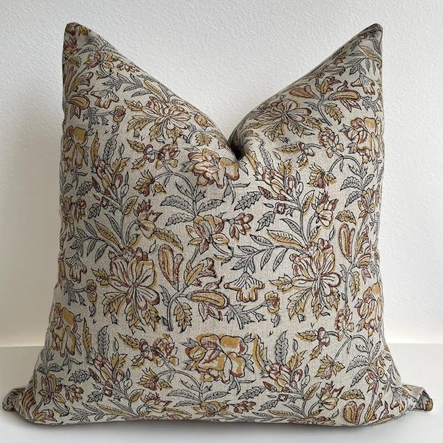 Canyon Theory Studio Hand Block Print Pure Linen 20x20 Inch Throw Pillow Cover: Indoor Outdoor Handmade Vintage Cushion Cover (Keaton)