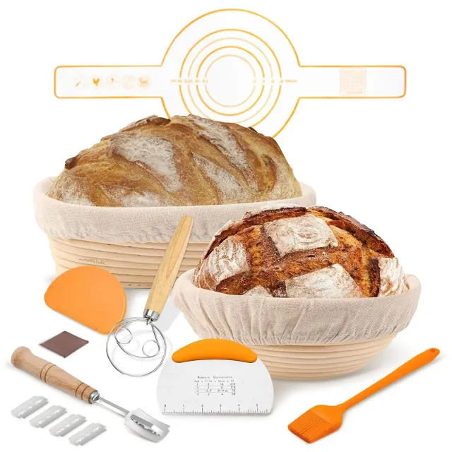 Cheer Collection Complete Bread Proofing Basket Set – Round & Oval Banneton Baskets with Essential Baking Tools for Artisan Sourdough Bread