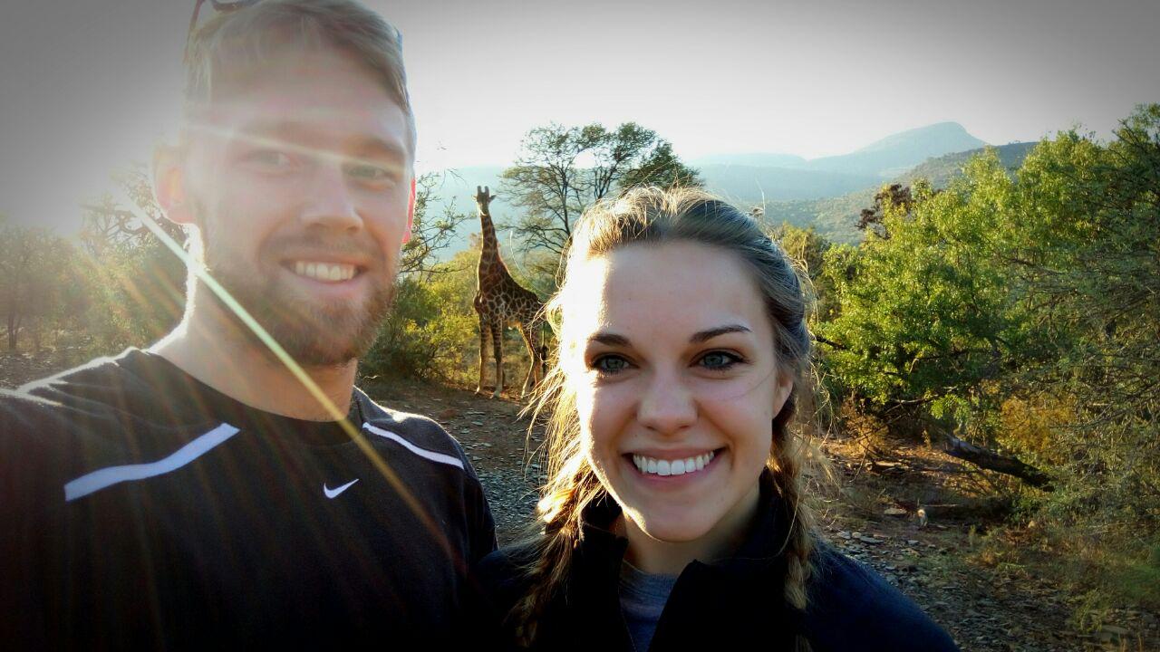 On a game drive, hanging out with giraffes in South Africa