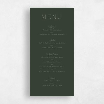 Deep Forest, Green Wedding Menu - Payton