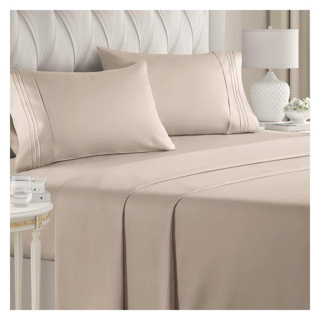 CGK Linens 4 Piece Deep Pocket Microfiber Sheet Set in Wheat, Size Queen