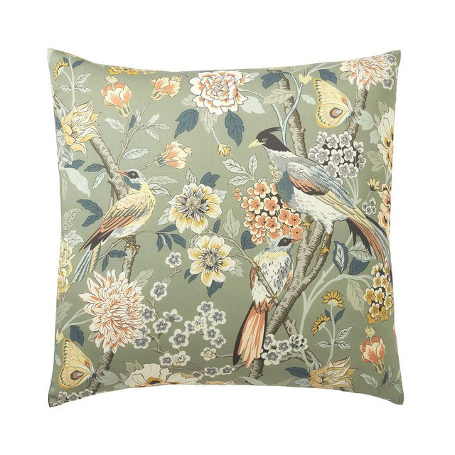 Bloom Floral Sateen Sham, Green, Euro, Set of 3