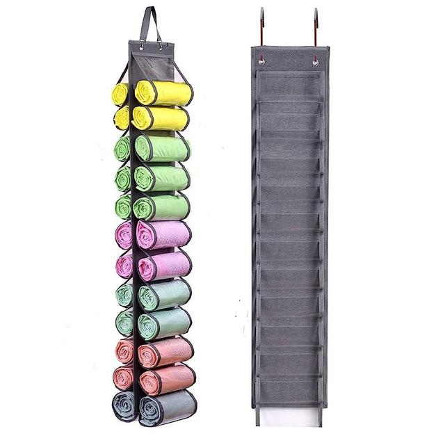 Legging Storage Bag Storage Hanger Can Holds 24 Leggings or Shirts Jeans Compartment Storage Hanger, Foldable Leggings Organizer Clothes Portable Closets Roll Holder(Grey)