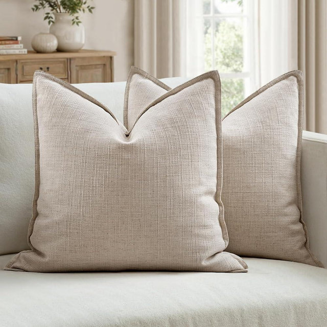 MIULEE Pack of 2 Thick Textured Couch Throw Pillow Covers, Oatmeal Linen Decorative Pillow Covers 20x20, Neutral Cushion Cases for Sofa Bed Living Room Modern Farmhouse Home Decor, No Filling