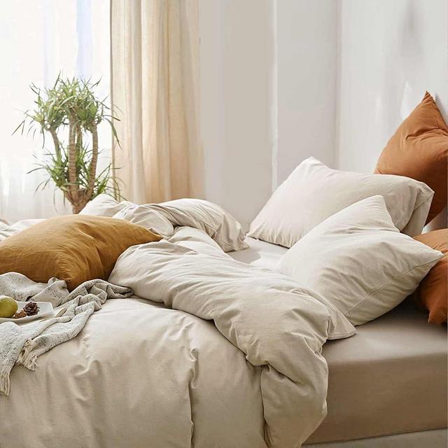 ETDIFFE Beige Duvet Cover King Size, Soft Farmhouse Bedding Comforter Cover Set 3 Pieces with Zipper Closure, 1 Lightweight Microfiber Duvet Cover 90x104 inches and 2 Pillow Shams for Women Men