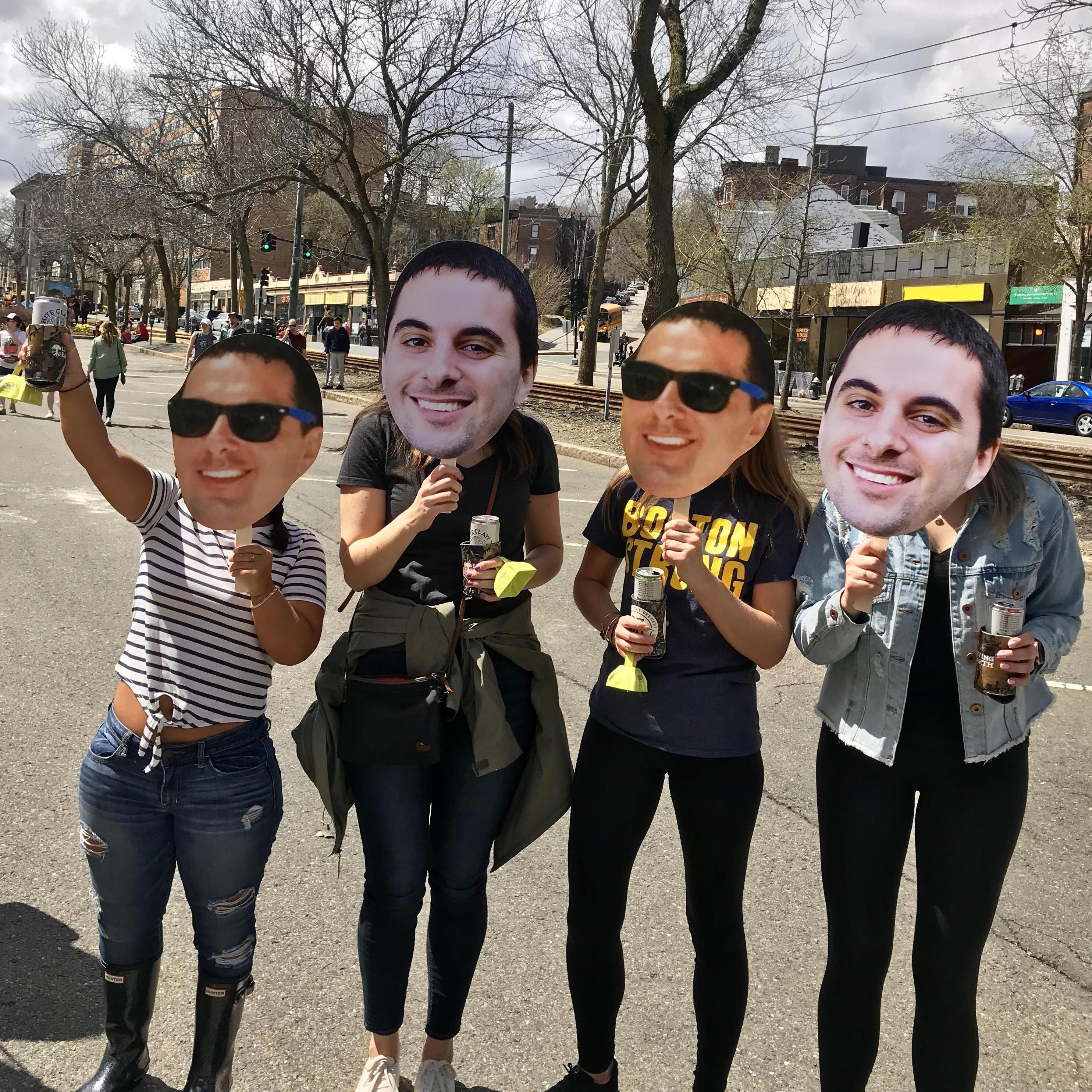 Derek ran the 2019 Boston Marathon! ...Katie made sure he would be able to pick her out of the crowd (with white claws in hand, of course).