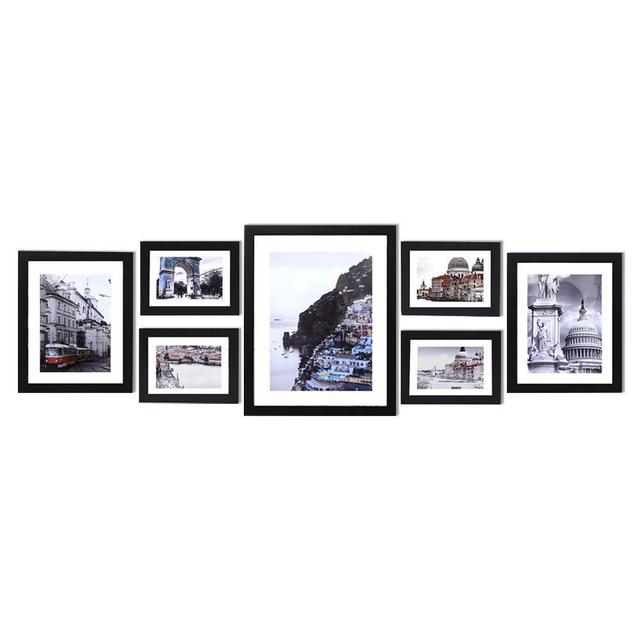 Gallery Wall Set 5x7 8x10 11x14,7 Pack Photo Frames,Elegant Black Solid Wood Photo Picture Frame with White Mats, Display Horizontal or Vertical, Tabletop Photo Frames Placed on Table Hang on Wall