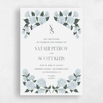 Blue Floral Wedding Invitation - Bellis Portrait