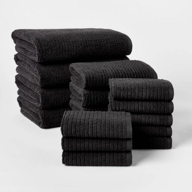16pk Quick Dry Bath Towel Starter Bundle Black - Threshold™