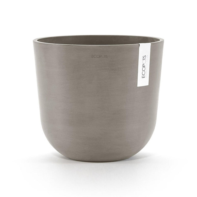 Ecopots Oslo Durable Modern Round Indoor/Outdoor Recycled-Based Composite Flower Pot Planter, Taupe, 14"