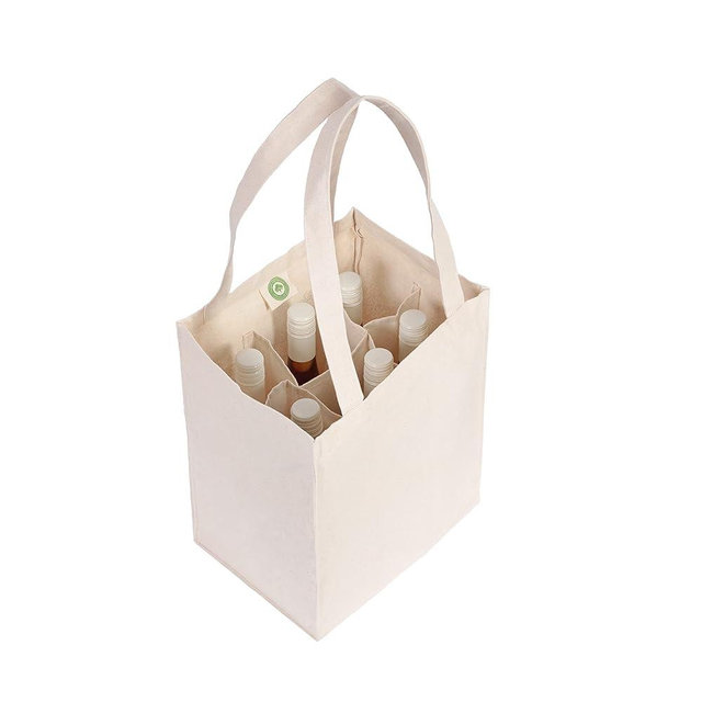 Six Bottle Canvas Wine Tote Bag - Premium Material, Extremely Sturdy, Washable & Reusable Wine Carrier Bag - Double Stitched Reusable Wine Bags - Sturdy 6 Bottle Wine Carrier (1 Bag)