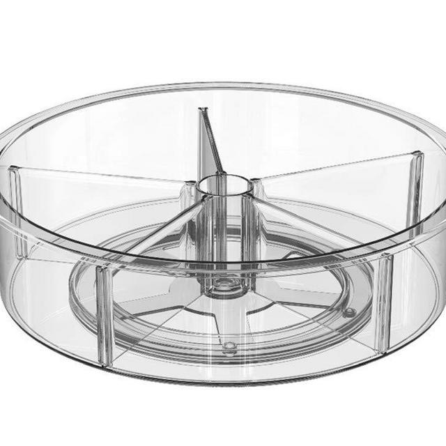 SANNO Divided Lazy Susan Turntable Storage Container for Kitchen Cabinet, Pantry, Refrigerator, Countertop Food Safe - Turntable Spice Rack for the Kitchen Cupboard,Spinning Organizer for Food Pouches