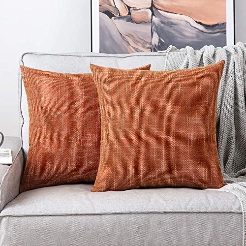 MIULEE Pack of 2 Decorative Square Throw Pillow Covers Farmhouse Style Linen Cushion Cases Vintage Decor Orange Pillow Cases for Couch Sofa Bedroom Car 18 x 18 Inch 45 x 45 cm