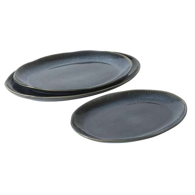 Gibson Elite Sandy Pines 3 Piece Oval Platter Set, 15.7”, 13.75” & 12” Stoneware Serving Platters, Reactive Glaze Finish, Blue, Microwave & Dishwasher Safe