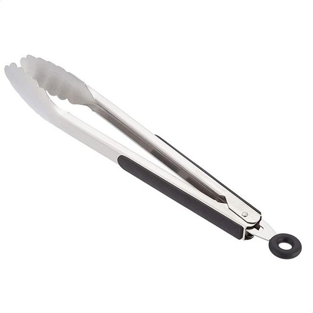 AmazonCommercial Stainless Steel Kitchen Tongs, Non-Slip Grip, Black, 12 Inch