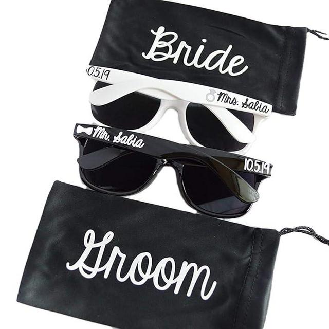 Bride Sunglasses and Groom Sunglasses Set with Bags by BellaCuttery for Honeymoon or Destination Wedding