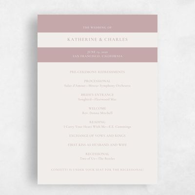 Taupe, Pink Wedding Program - Potter