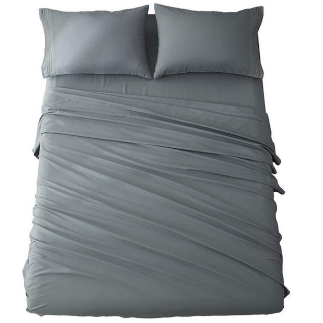Shilucheng Bed Sheets Set Microfiber 1800 Thread Count Percale Super Soft and Comforterble 16 Inch Deep Pockets Wrinkle Fade and Hypoallergenic - 4 Piece (California King, Dark Grey)