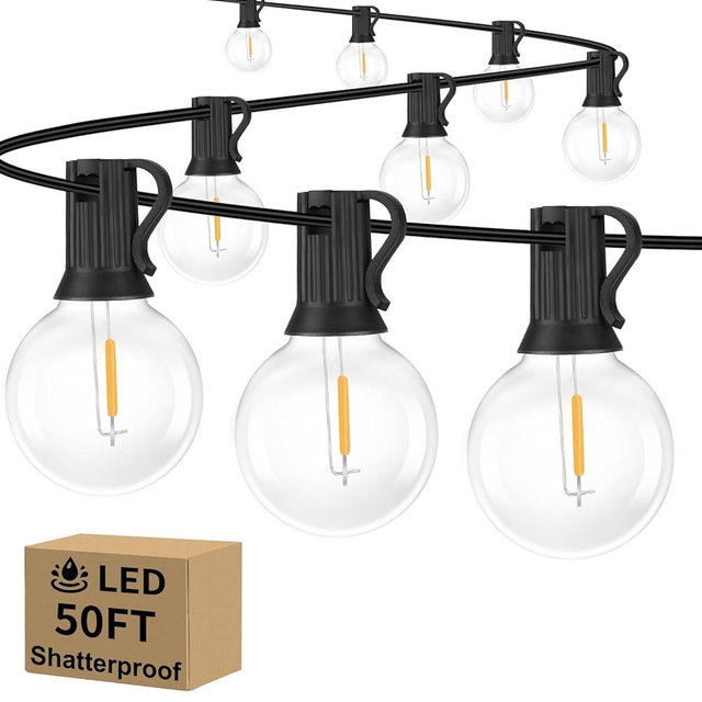 Outdoor G40 LED Globe String Lights 50Feet Dimmable Waterproof Shatterproof Patio Lights with 52 Bulbs Connectable Commercial Hanging Light for Christmas Patio House Backyard Balcony Party(Black)