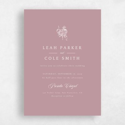 Dusty Rose, Pink Wedding Invitation - Peonia Portrait