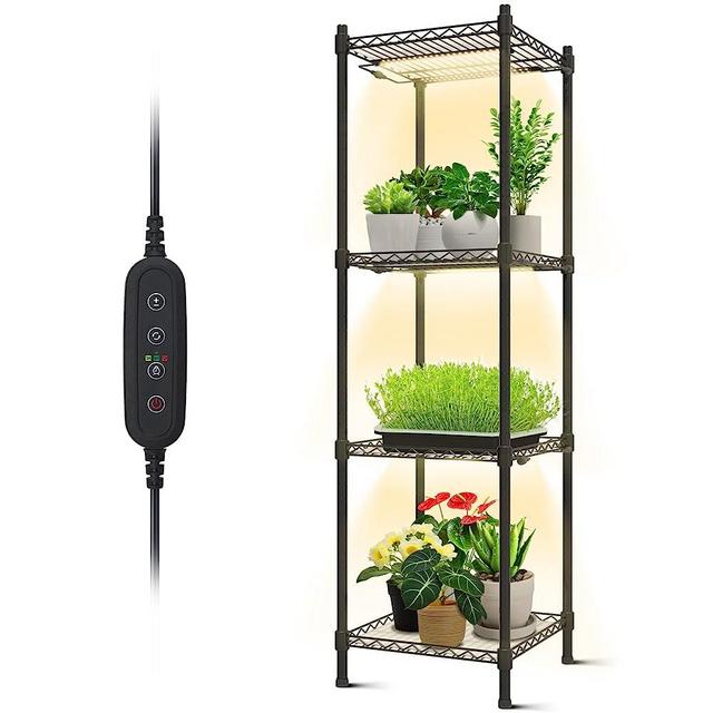 Bstrip Plant Shelf with Grow Light , 4-Tier Grow Light Shelf with 60W Full Spectrum Grow Light , Plant Stand with Grow Light for Indoor Plants , Seed Starting , Seedlings(13.8" L x 13.8" W x 47.3" H)