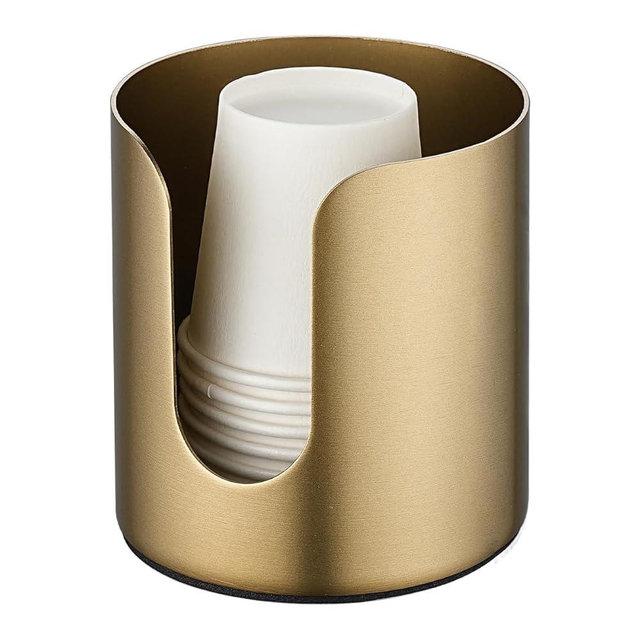 JQK Bathroom Cup Dispenser, Gold Small Disposable Paper Mouthwash Cup Holders for Rinsing Cups On Bathroom Vanity Countertops, Makeup Table, Powder Room, Holds 3 oz / 5 oz, BCD120-BG