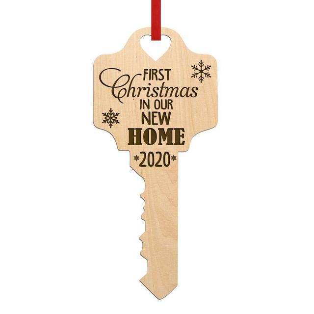 Cabany Co Christmas Ornament Our First Home Key 2020 - New Homeowner, Real Estate Gift, Wood Engraved Ornament Handmade Gift Christmas Tree 2020 Housewarming Holiday Decoration
