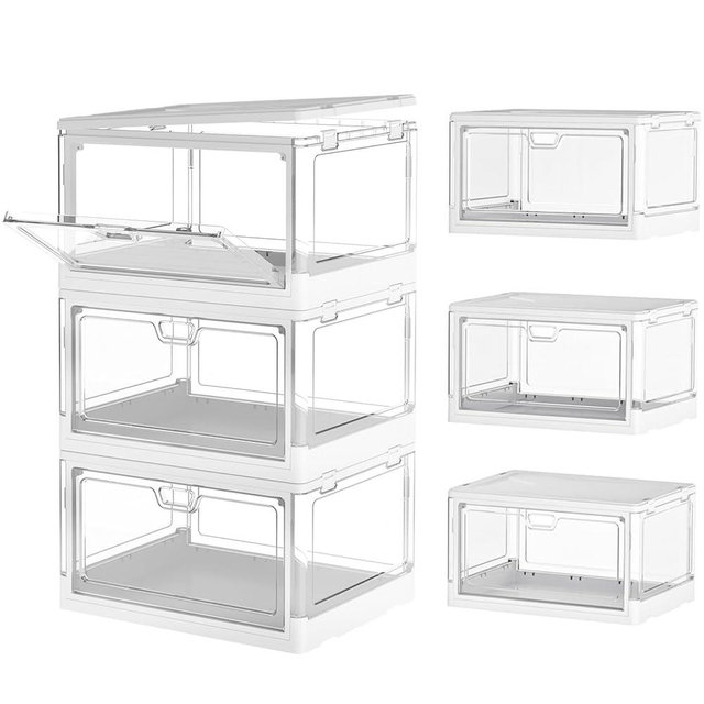 Clear Storage Bins with Lids 3 Packs - 24Qt Stackable Storage Bins, Acrylic Organizers, Plastic Multifunctional Folding Storage Bins, Plastic Stackable Storage Box for Bedroom, Living Room