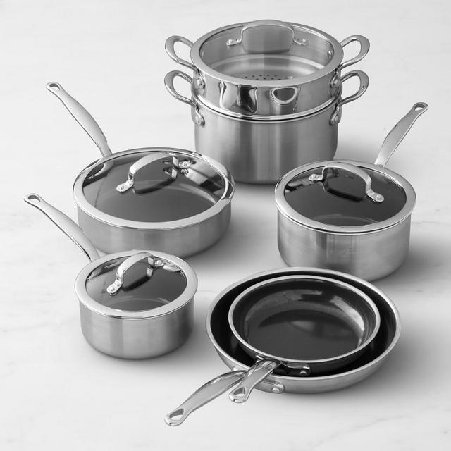 GreenPan™ Premiere Stainless-Steel Ceramic Nonstick 11-Piece Cookware Set with Sponge