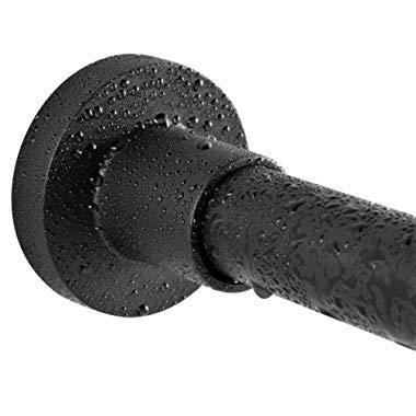 BRIOFOX Shower Curtain Rod 43-73 Inches Black, Never Rust and Non-Fall Down Spring Tension Rod, Stainless Steel