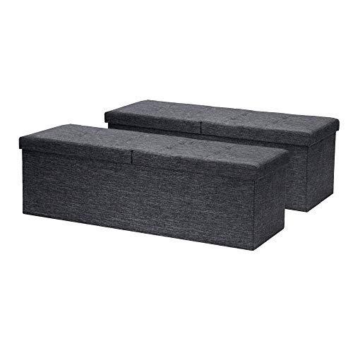 Otto & Ben [2pc Set Folding Toy Box Chest with Smart Lift Top Linen Fabric Ottomans Bench Foot Rest for Bedroom and Living Room, Dark Grey