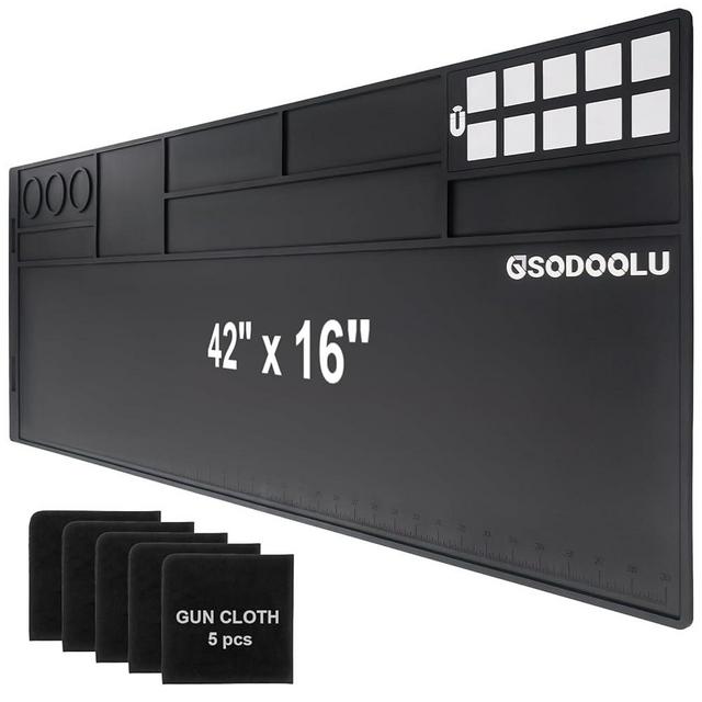 Gsodoolu Gun Cleaning Mat with 5 Gun Cleaning Cloths, Non-Slip Magnetic Tool Mat, Gun Cleaning Supplies Kit, Rifle Cleaning Mat Gun Accessories for Men