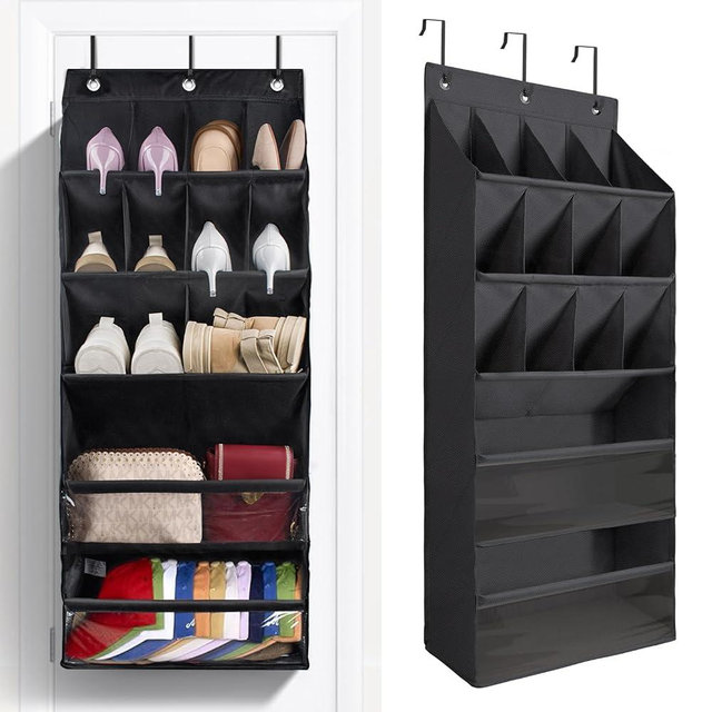 FENTEC 1 Pack Over-the-Door-Shoe-Organizers, Hanging Shoe Organizers with Large Pocket Shoe Holder Hanging Shoe Rack for Closet Shoe Organizer for Wall, Over Door Organizer with 15 Pockets Black