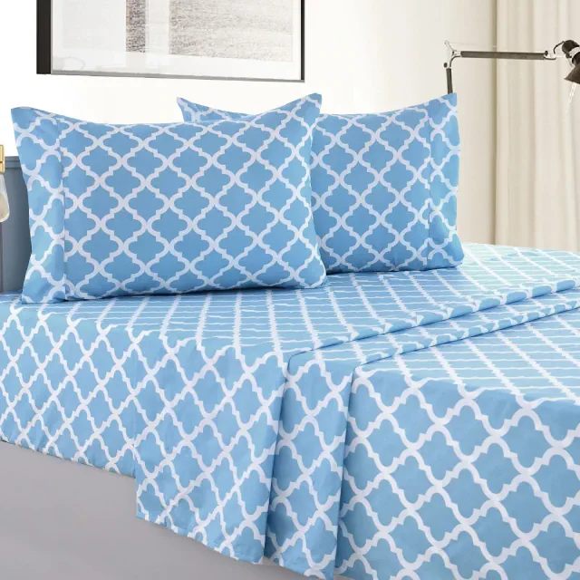 Lux Decor Collection Queen Bed Sheets Set - 4 Pc Microfiber Deep Pocket Bedding Sheet Set - Blue