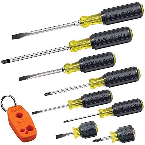 Klein Tools 85148 Screwdriver Set 8pcs Includes Magnetizer/Demagnetizer, 2 Slotted, 4 Phillips, 2 Cabinet Tip, Cushion Grip Comfort