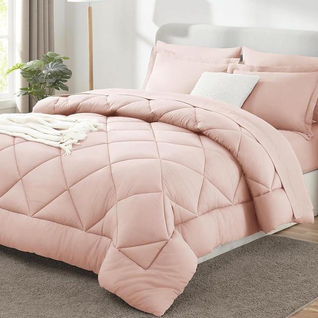 CozyLux Queen Comforter Set with Sheets 7 Pieces Bed in a Bag Blush Pink All Season Bedding Sets with Comforter, Pillow Shams, Flat Sheet, Fitted Sheet and Pillowcases