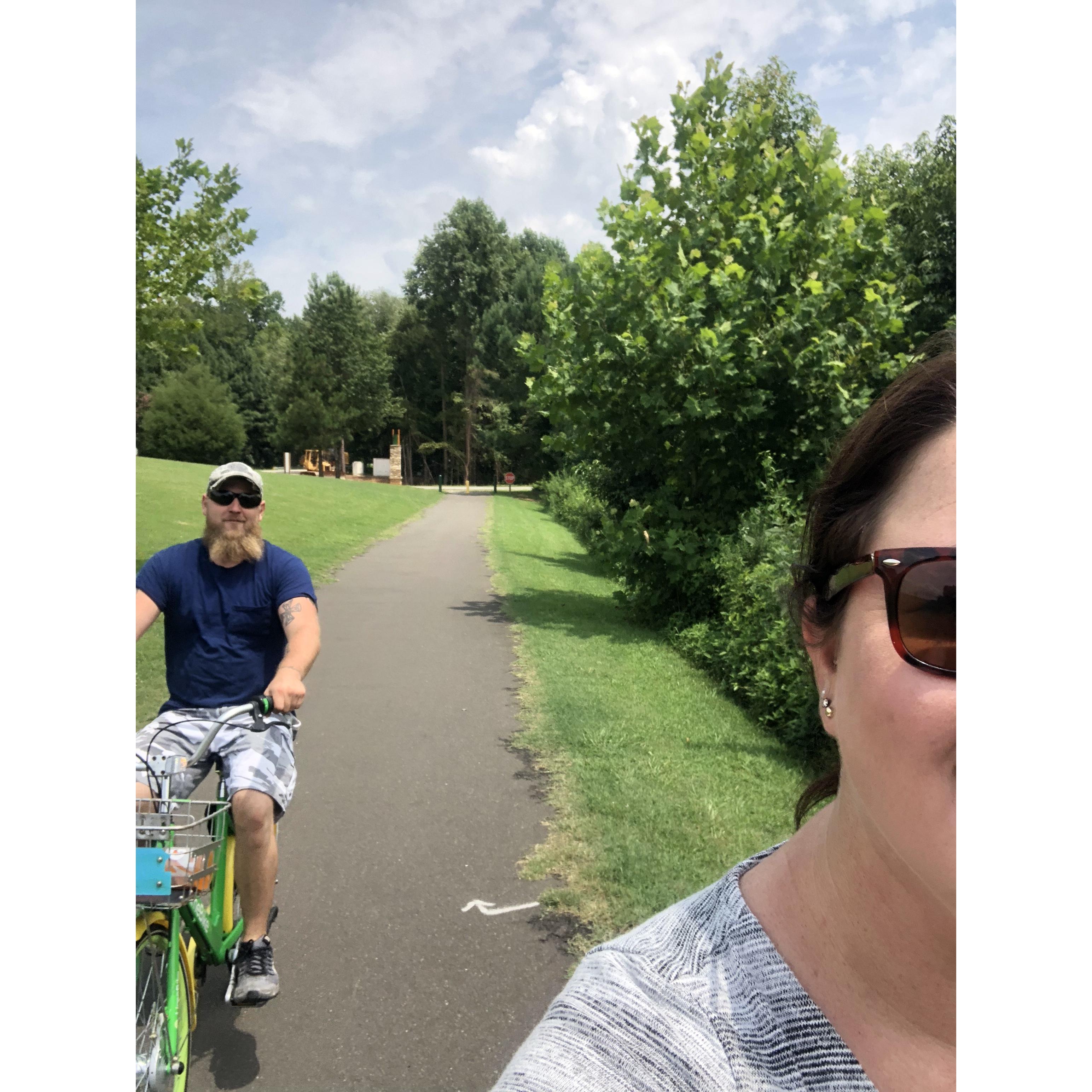 Us riding bikes at the park