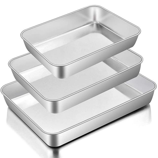  P&P CHEF 12-Piece Stainless Steel Baking Pans Set, Kitchen  Bakeware Set, Include Baking Sheet with Rack, Round/Square Cake Pan,  Lasagna Pan, Loaf Pan, Muffin Pan, Pizza Tray & 2 Covers, Durable 