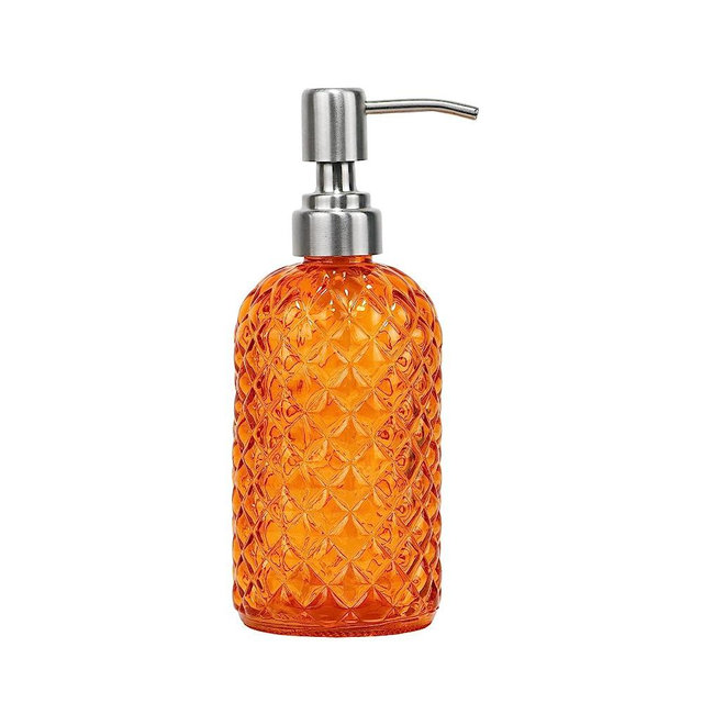 SDlumeiy 16 Oz Soap Dispenser with 304 Rustproof Stainless Steel Pump, Kitchen, Bathroom Soap Dispenser， Refillable Liquid Glass Soap Dispenser for Hand Soap, Soap, Lotion. (Orange)