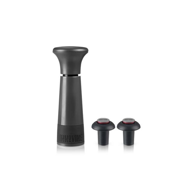 Innovine Vacuum Wine Saver, Includes Pump and 2 Reusable Stoppers, Durable Easy to Use Preserver for Wines, Home Bars, 3-Piece Set, Graphite