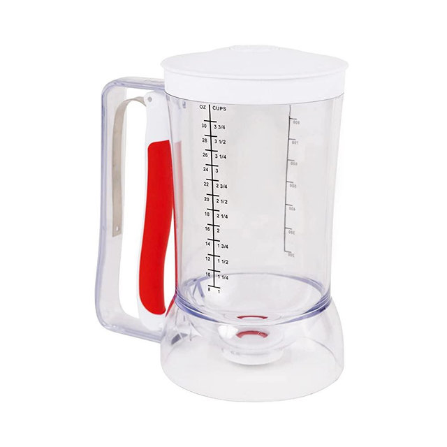 Dalup Enterprises Pancake Batter Dispenser - Kid Friendly & Mess Free Cupcake Batter Dispenser with Squeeze Handle for Precise Portion Control, Also Perfect for Waffles, Crepes, Cakes (4 Cup Capacity)