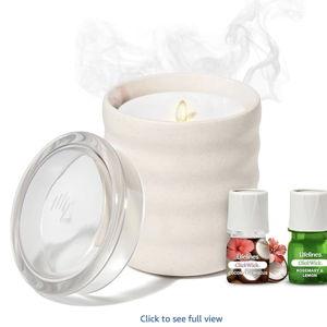 Lifelines Flameless Candle Aromatherapy Essential Oil Diffuser with 2 ClickWick Essential Oil Blends - Cordless & Waterless Diffuser for Home - Scented Electric Candles Blow Out Flame - Cream Bubble