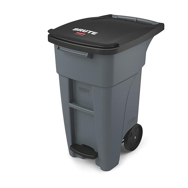 Rubbermaid Commercial Products Brute Step-On Rollout Trash/Garbage Can/Bin with Wheels 32 GAL Gray for Restaurants/Hospitals/Back of House/Warehouses/Home