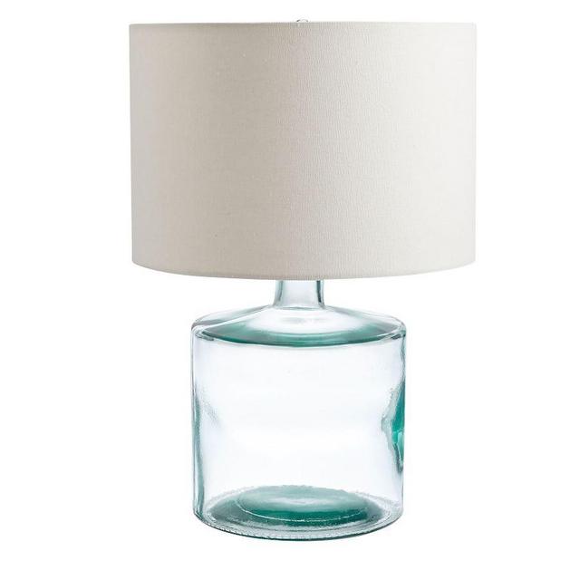 Mallorca Glass 18" Table Lamp with Small Gallery Straight-Sided Linen Drum Shade, White